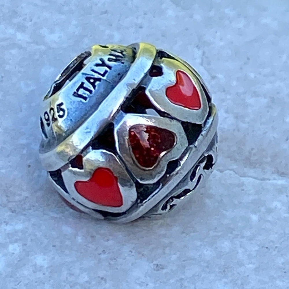 Vintage Michael Anthony red heart .925 Sterling Silver charm bracelet bead Italy